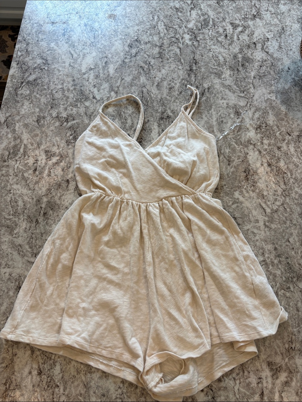 American Eagle Outfitters Cream Wrap Romper